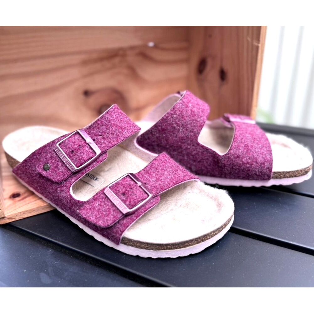 Birkenstock Arizona Pink Doubleface Port Wool Felt Buckle Sandal SZ 41 = 10/10.5